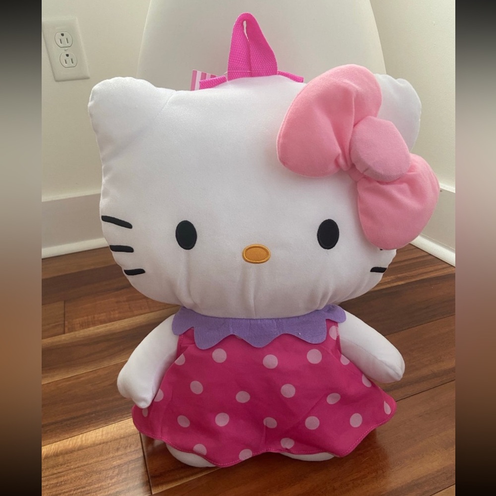 Hello Kitty Sanrio Plush Backpack approx 18” NWT Pink Purple Dress Polkadot